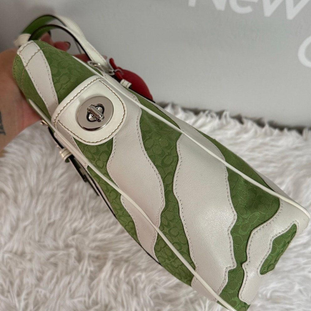 y2k Coach Vintage 2006 Green Zebra Strips Print Tote