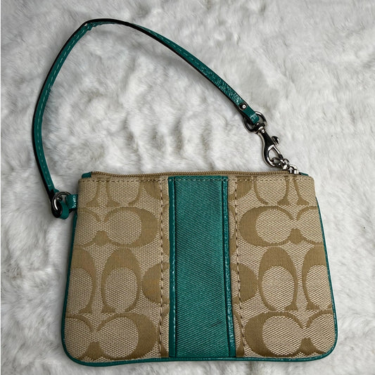 COACH Green Khaki Signature Canvas Wristlet