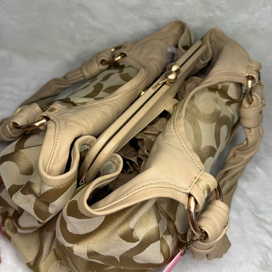 COACH Parker Hobo Handbag Kisslock Leather Canvas Bag Purse Shoulder Bag