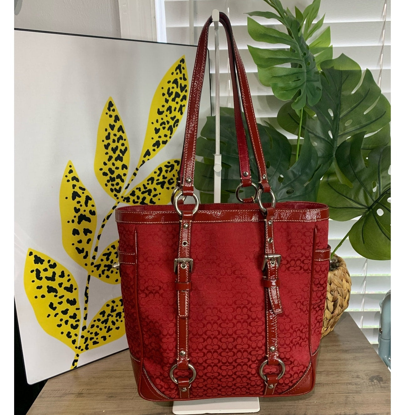 COACH y2k Red Signature Canvas Tote Shoulder Bag