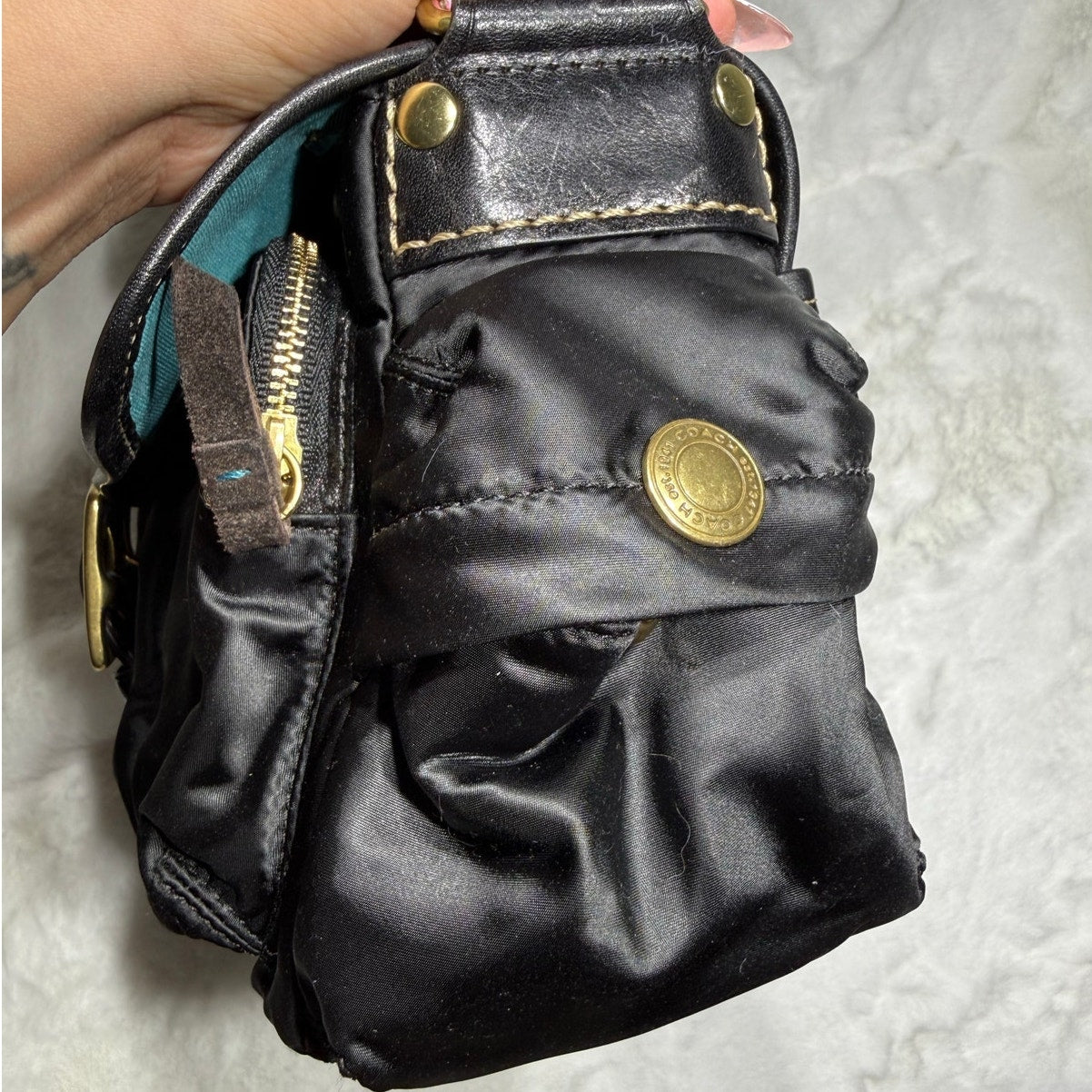 y2k COACH Vintage Buckle Black Sateen Nylon Shoulder Hand bag