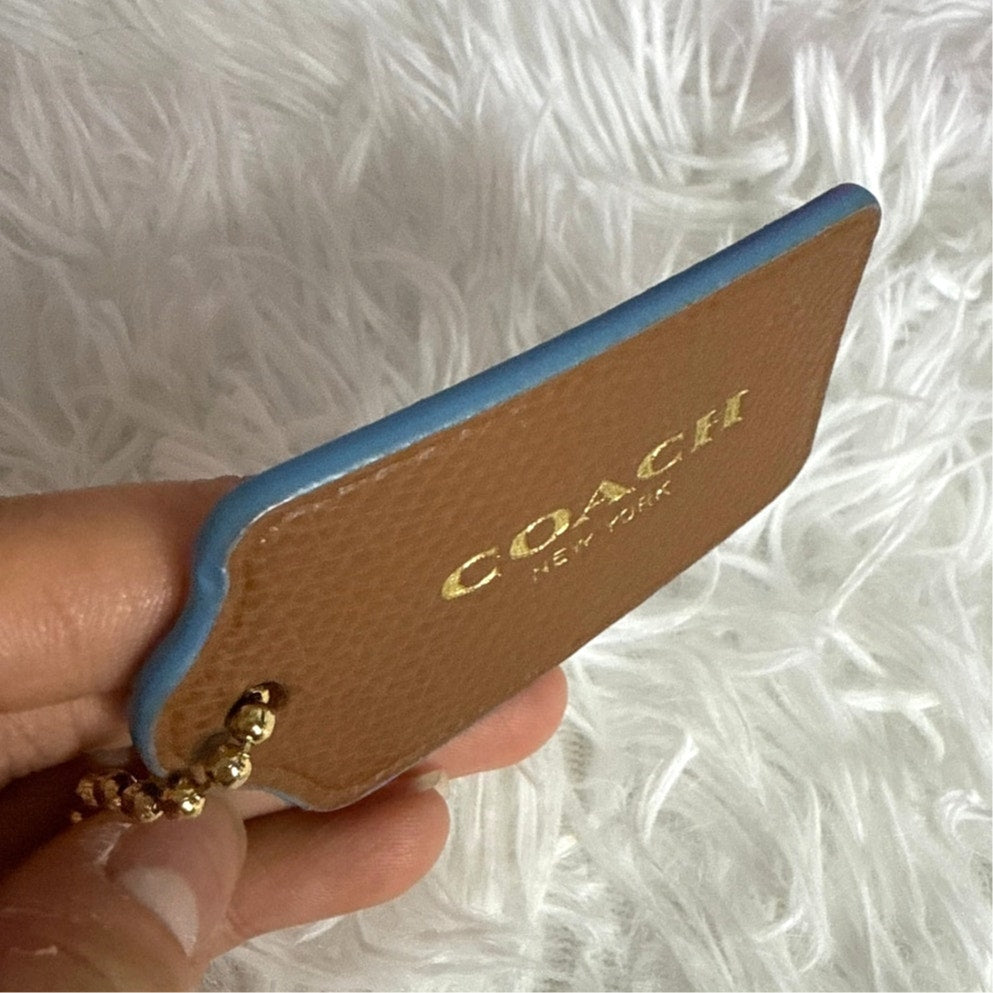 3" Coach Brown Blue Fob Bag Charm Hang tag Hangtag