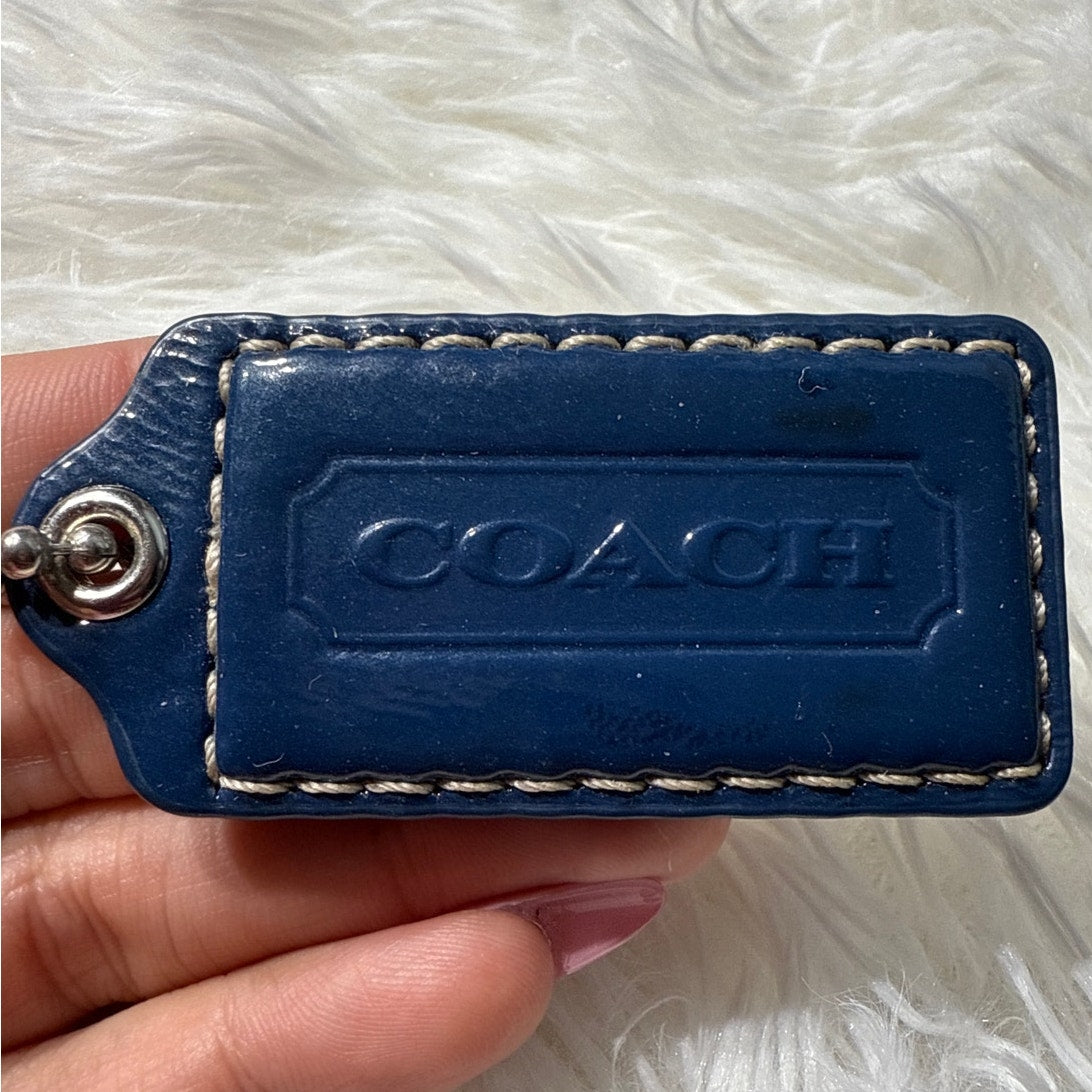 2” COACH Blue Patent Leather Fob Bag Charm Hang tag Hangtag