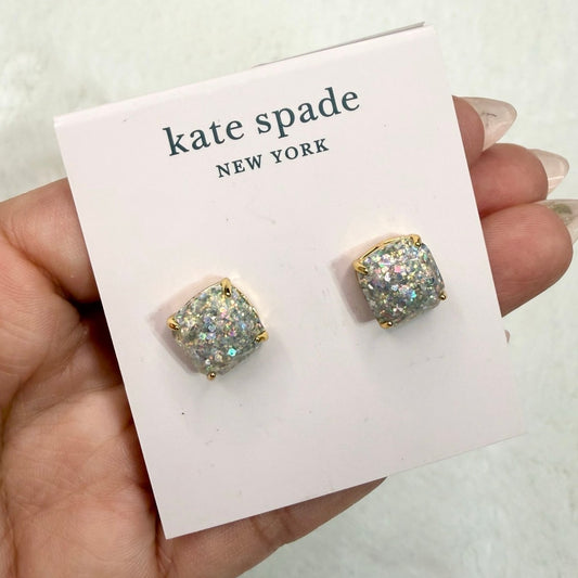NWT Kate Spade New York Gold Plated Opal Glitter Small Squared Stud Earrings