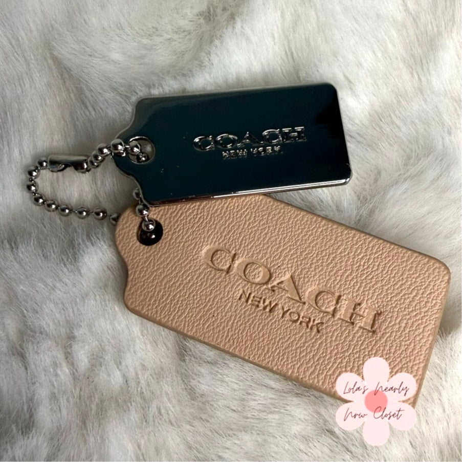 1.5" COACH Cream Silver Hang Tag Key Fob Bag Charm Set