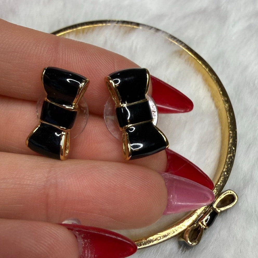 Kate Spade Black Gold-Tone Bow Bracelet and Earrings Set