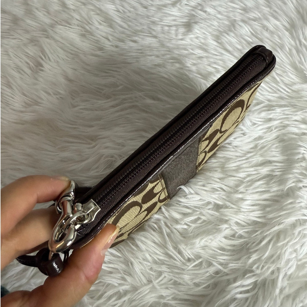 COACH Brown Signature Canvas Wristlet
