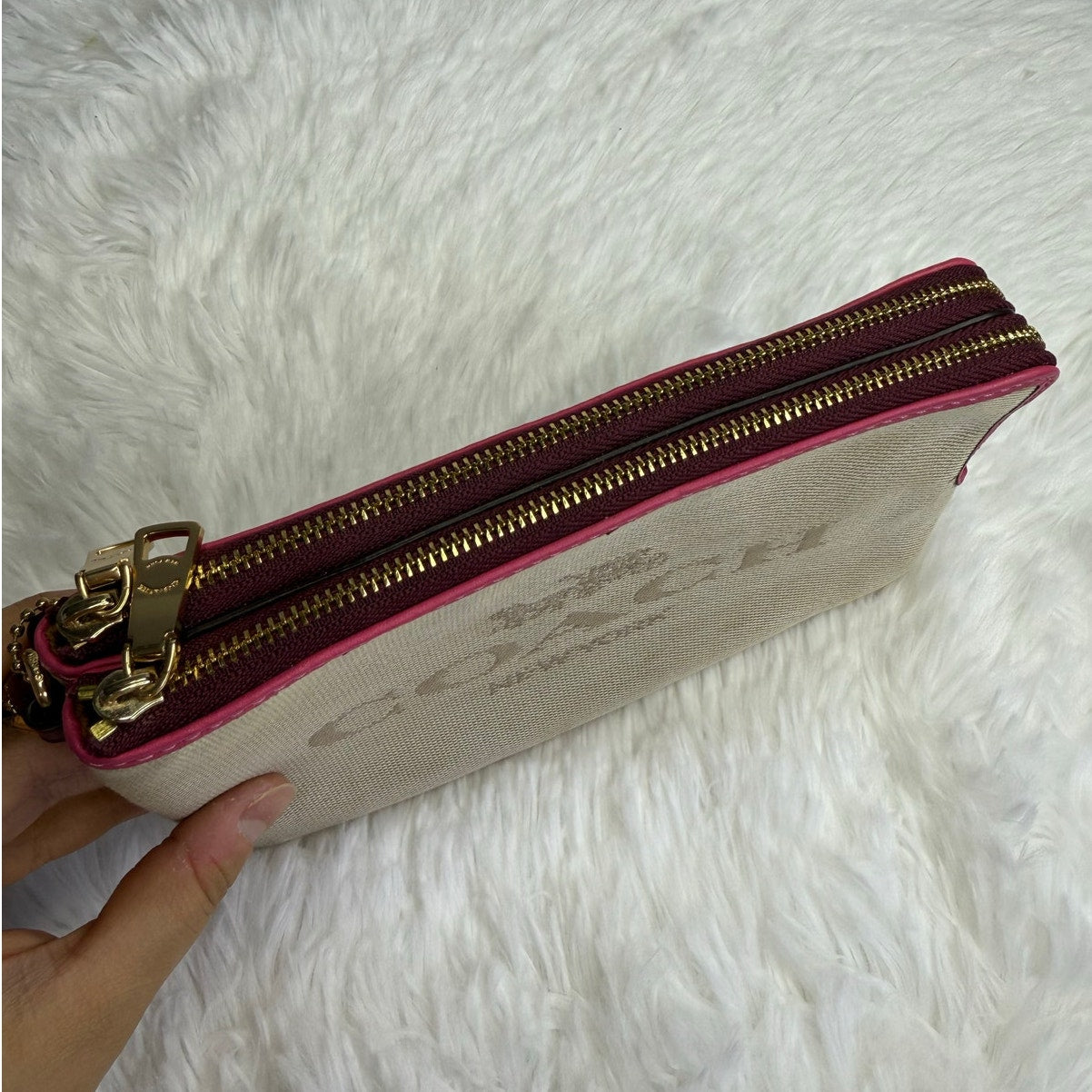 COACH Color Block Double Zipper Wallet Wristlet