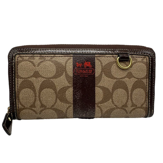 COACH Signature Brown Coated Canvas Zip Around Wallet