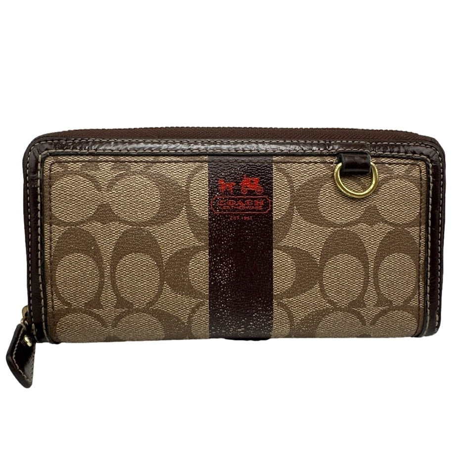 COACH Legacy Signature Brown Coated Canvas Zip Around Wallet