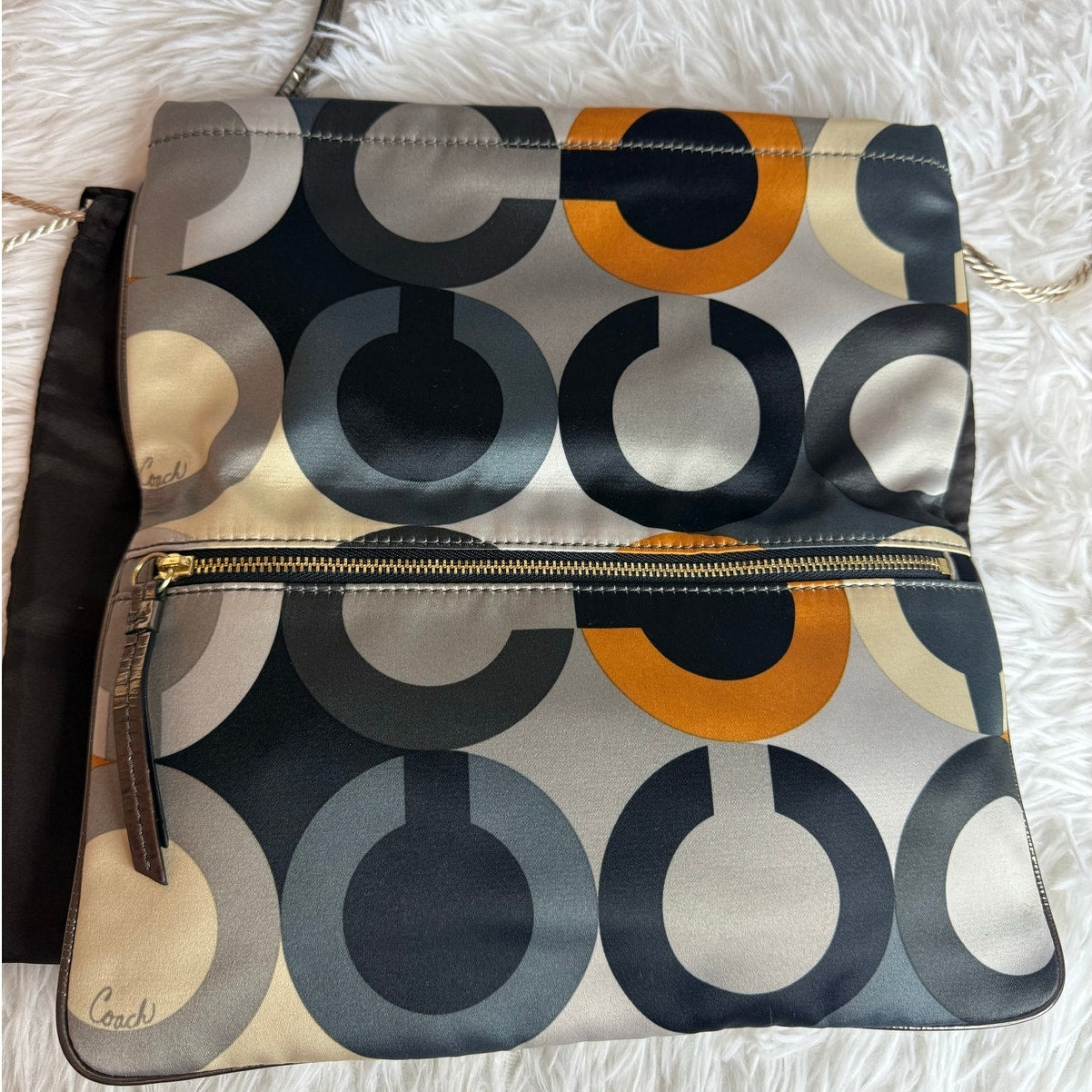 y2k COACH Kisslock Amanda Graphic Op Art Fold Over Clutch Satin Shoulder Bag