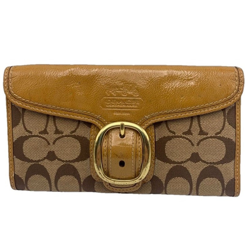 y2k COACH Brown Tan Legacy Signature Canvas Patent Leather Wallet