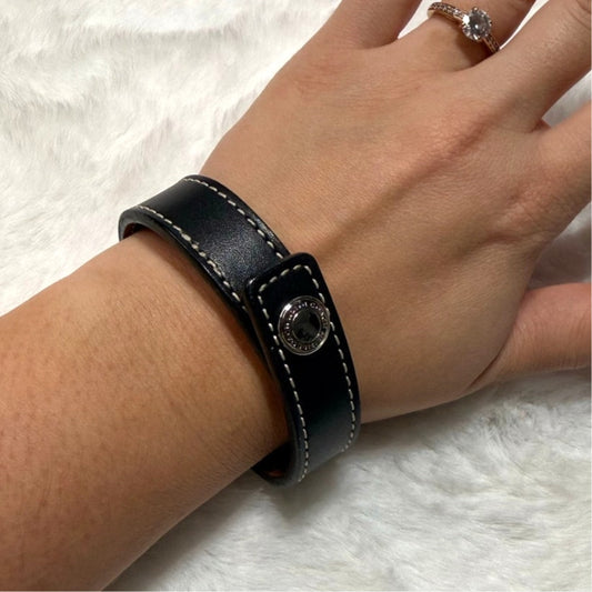 y2k COACH Vintager Leather Black Snap Bracelet