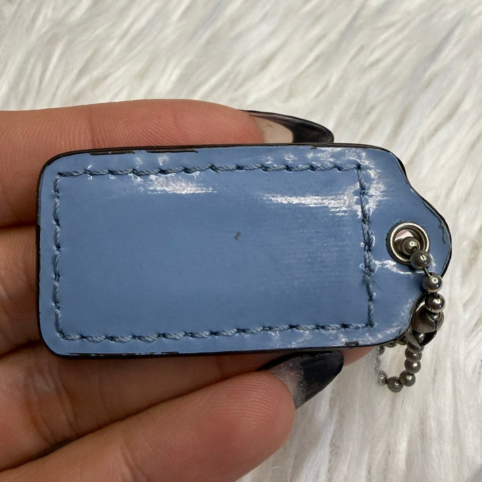 1.5" COACH Blue Patent Leather Fob Bag Charm Hang tag Hangtag