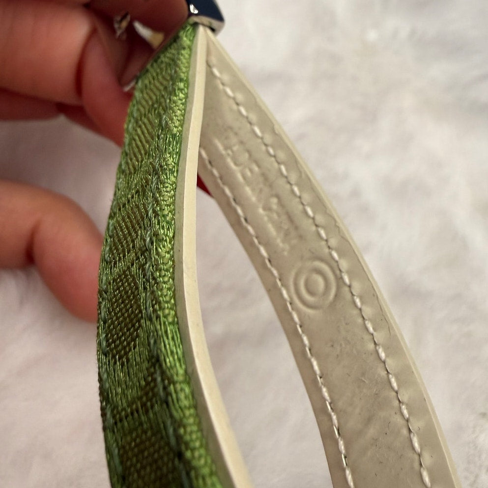 3" Y2K COACH Green Signature Canvas Patent Leather Bag Charm Key Fob