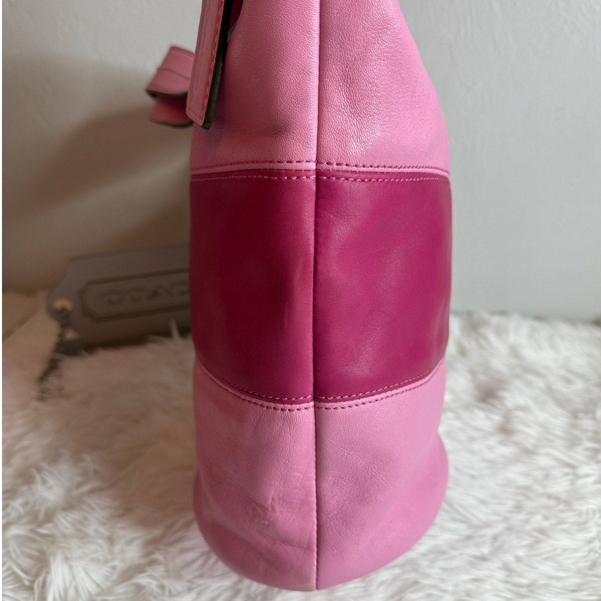 COACH Rugby Stripe Pink Leather Duffle Crossbody Shoulder Bag F13357