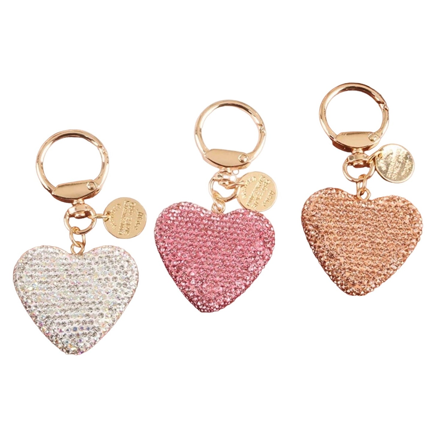 GRAY (1) Rhinestone Heart Keychain Couple Peach Crystal Handbag Purse charm