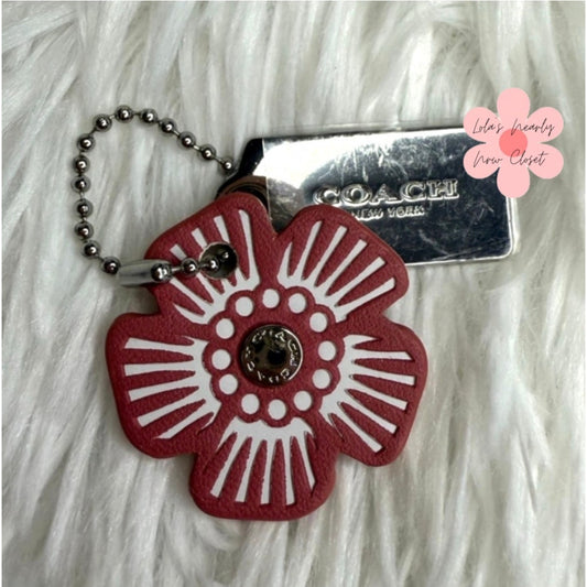 1" COACH Silver Tea Rose Flower Floral Bag Charm Hang Tag