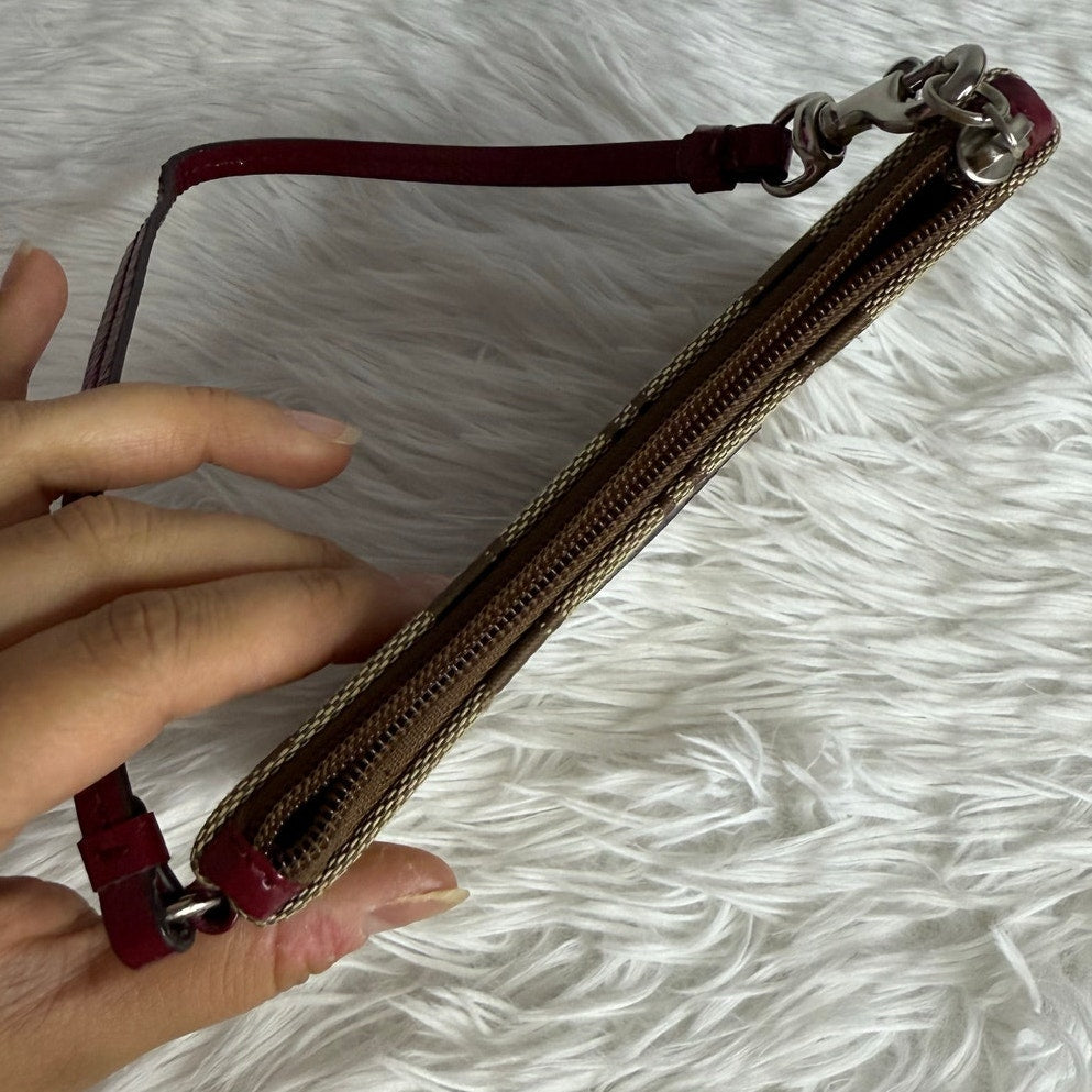 COACH Brown Red Canvas Wristlet
