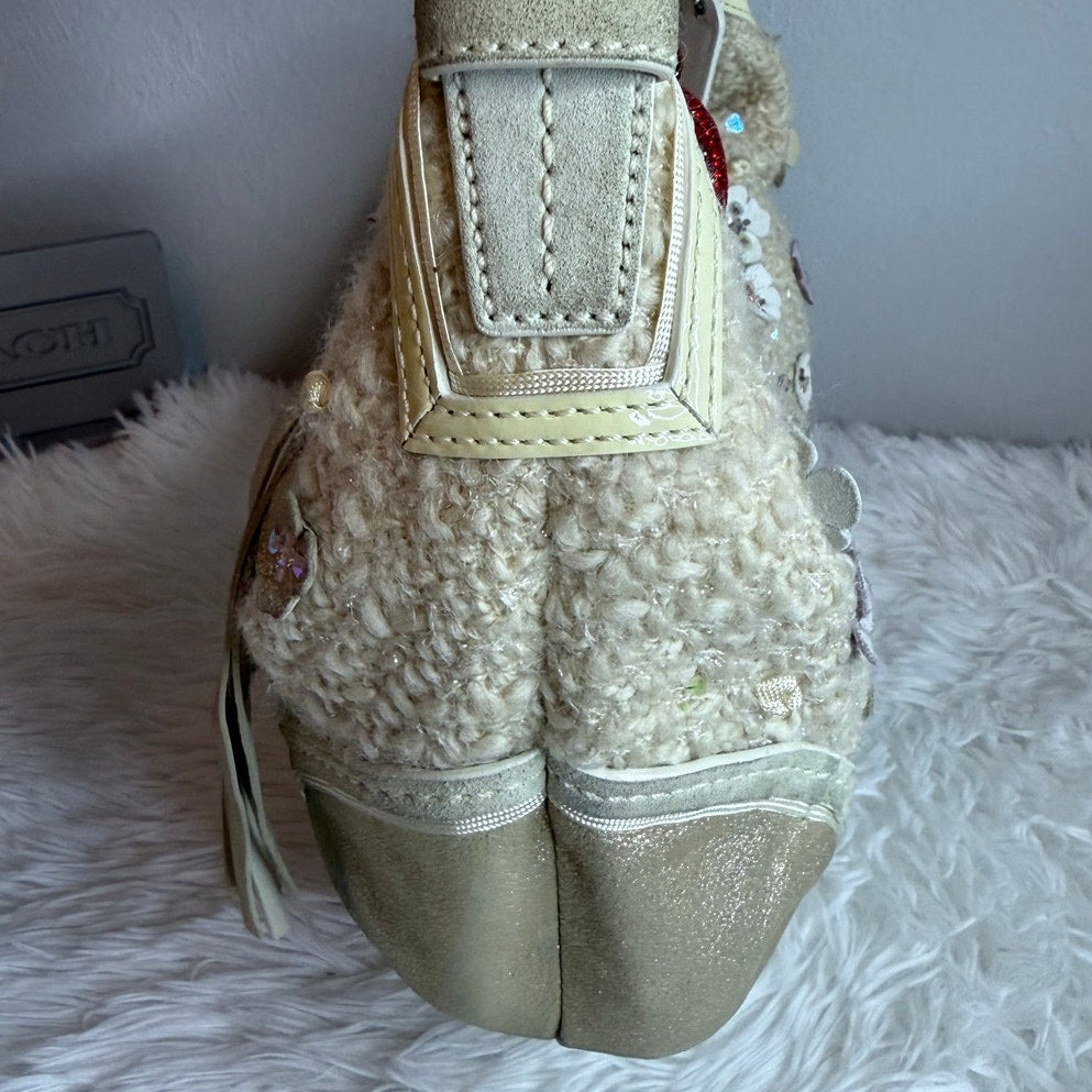 RARE! Coach Vintage Chelsea Tweed Hobo In Sequin Tea Rose Hobo Shoulder Bag