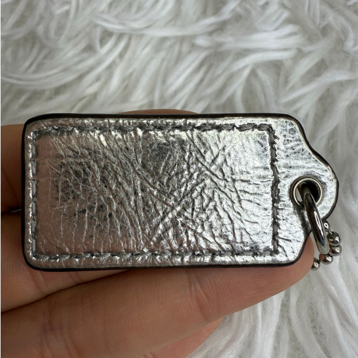 1.5" COACH Silver Metallic Fob Bag Charm Hang tag Hangtag