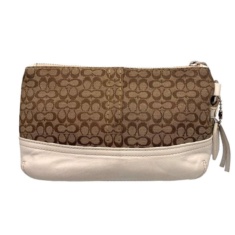 y2k COACH Brown White Signature Canvas Wristlet