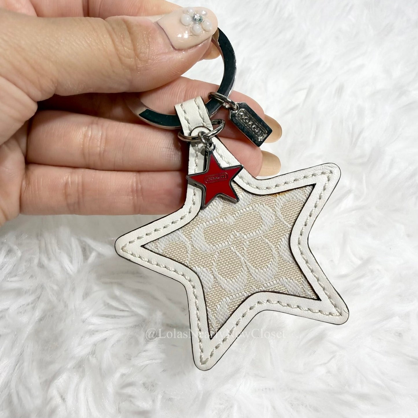 y2k Coach Signature Star White Red Bag Charm Key Fob