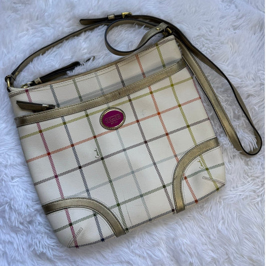 COACH Gold Plaid Peyton Tattersall File Coated Canvas Crossbody