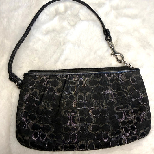 SALE COACH Black Silver Canvas Wristlet
