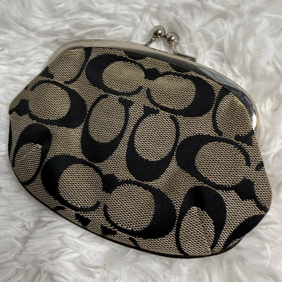 Coach Black Gray Signature Kisslock Pouch
