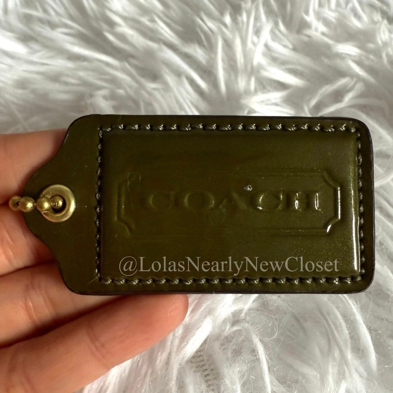 2.5" COACH Green Patent Leather Fob Bag Charm Hang tag Hangtag