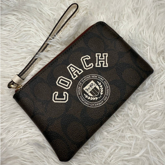COACH Brown Coated Canvas Wristlet