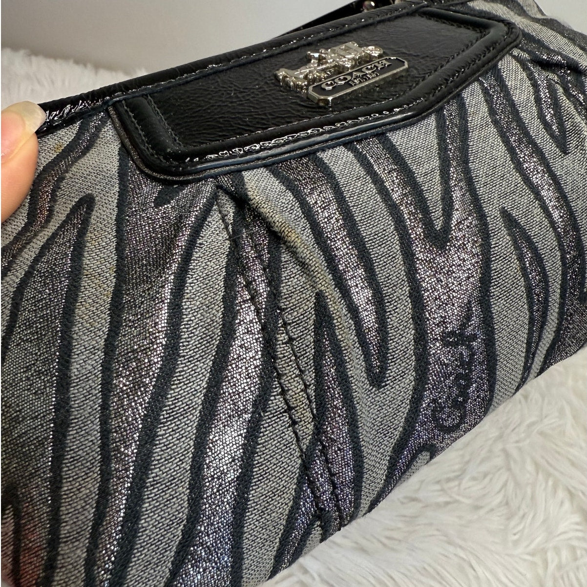 y2k COACH Zebra Silver Print Black Metallic Mini Purse / Wristlet