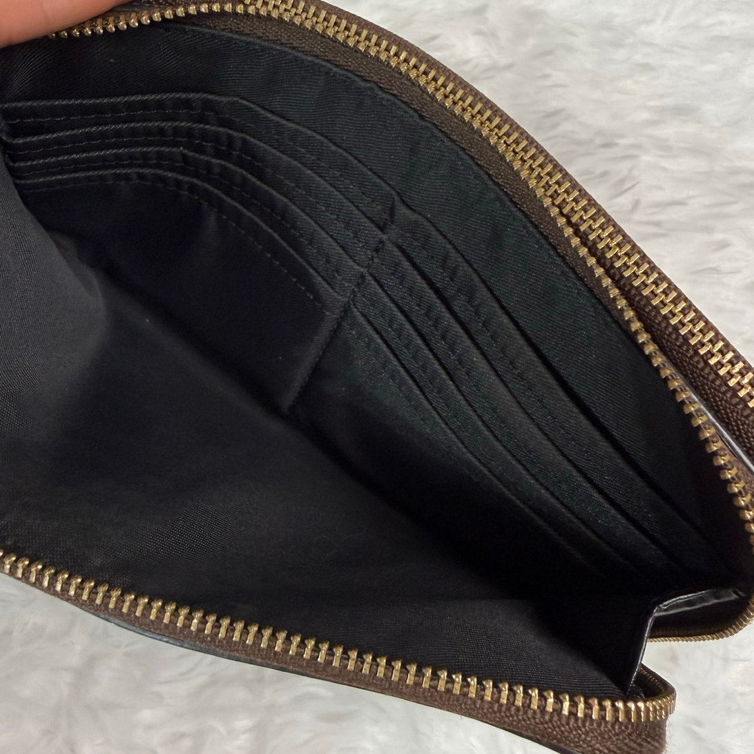 COACH Brown Signature Coated Canvas Double Zipper Wristlet