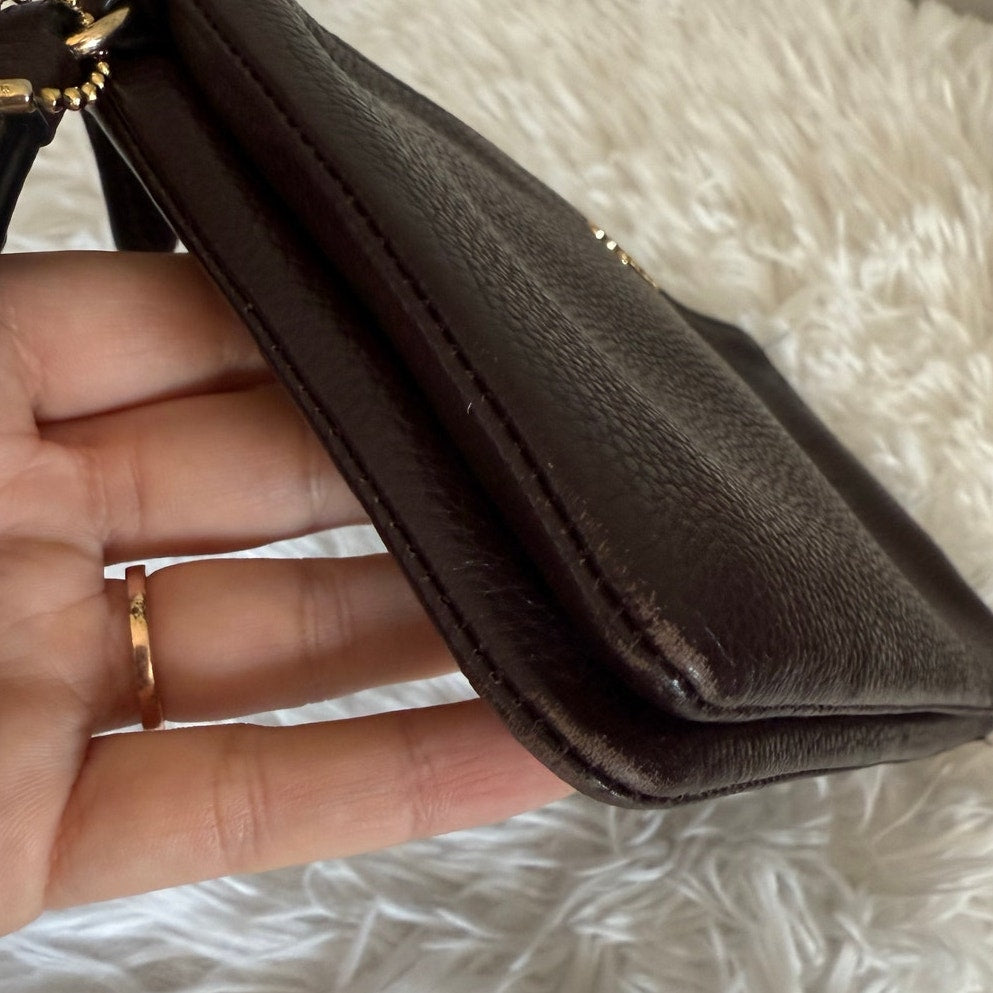 COACH Brown Double Zipper Wristlet with Card Slot