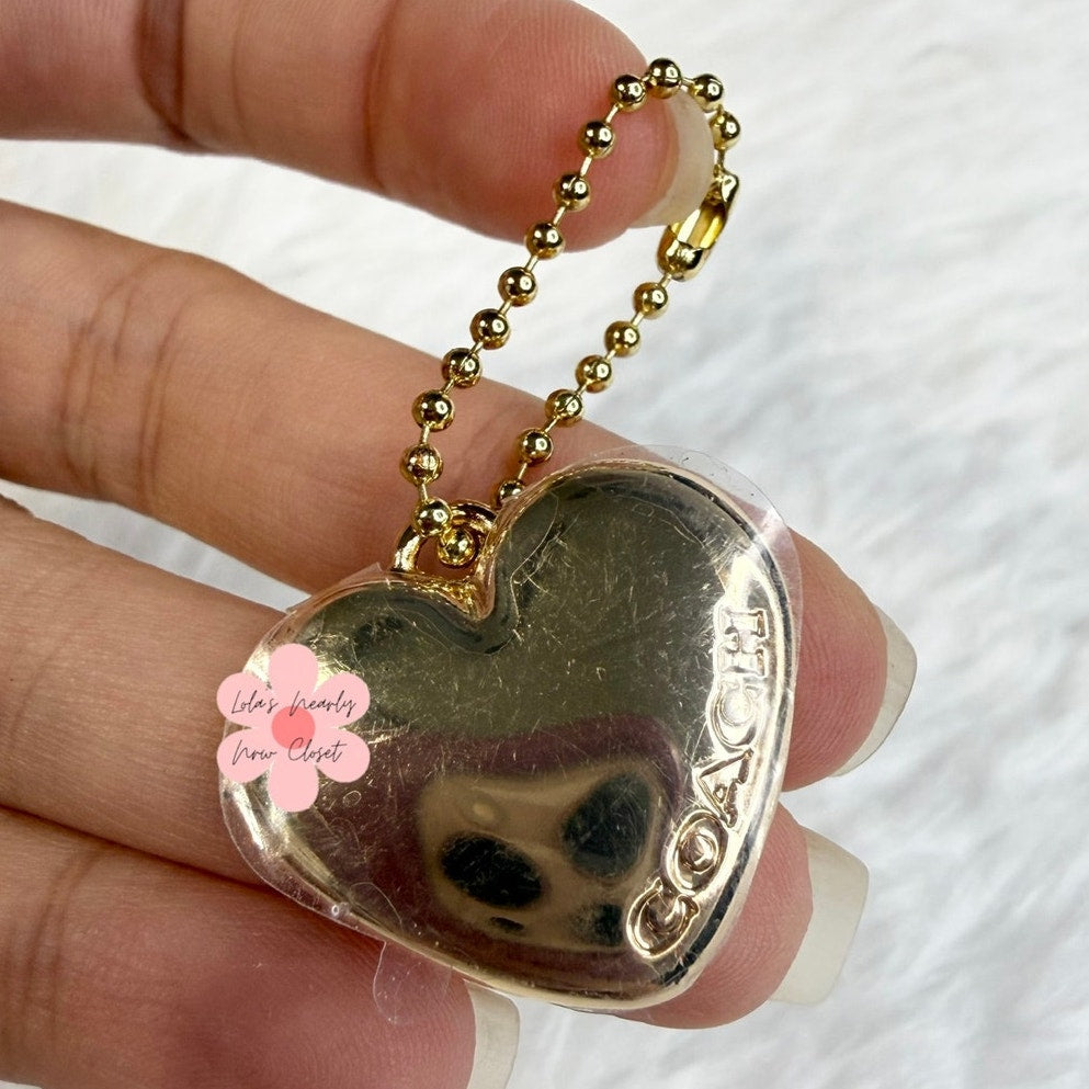 1" COACH Gold Heart Metal Hangtag Hang Tag Key Fob Bag Charm