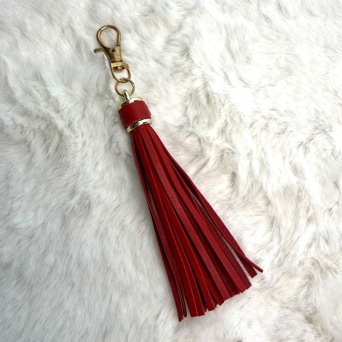 NEW Dark Red Tassel Bag Charm Tassels Keychains Purse Fashion Charm