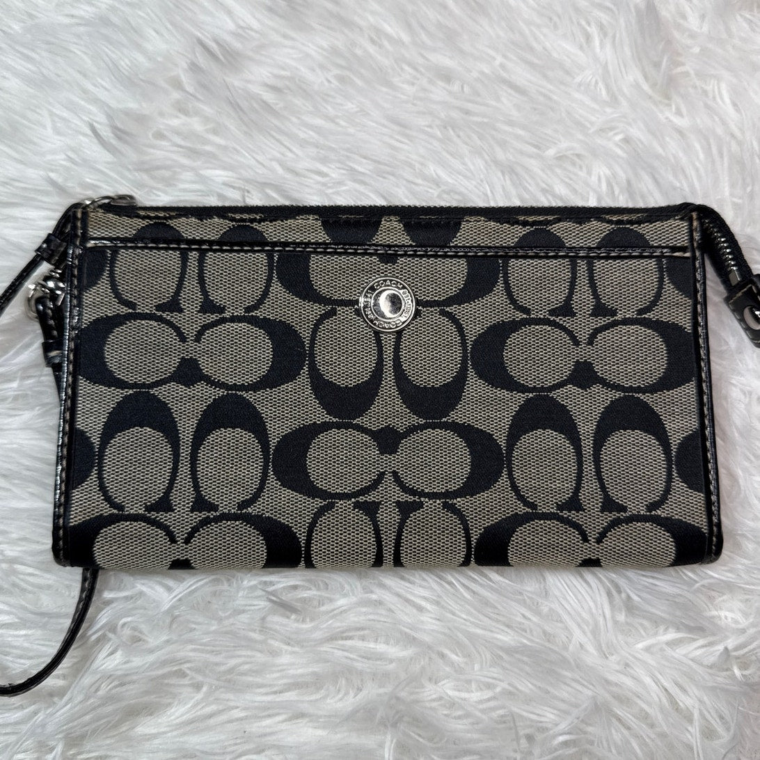 COACH Black Gray Signature Canvas Wallet Wristlet
