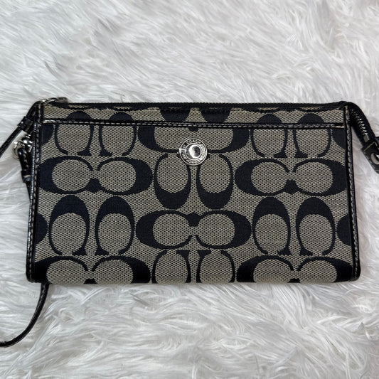 COACH Black Gray Signature Canvas Wallet Wristlet