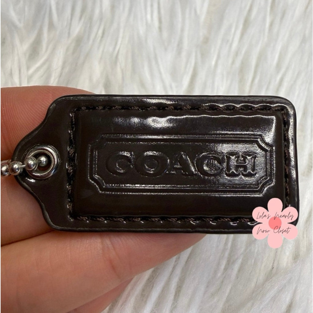 1.5" COACH Patent Leather Brown Fob Bag Charm Hang tag Hangtag