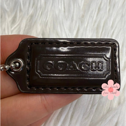 1.5" COACH Patent Leather Brown Fob Bag Charm Hang tag Hangtag