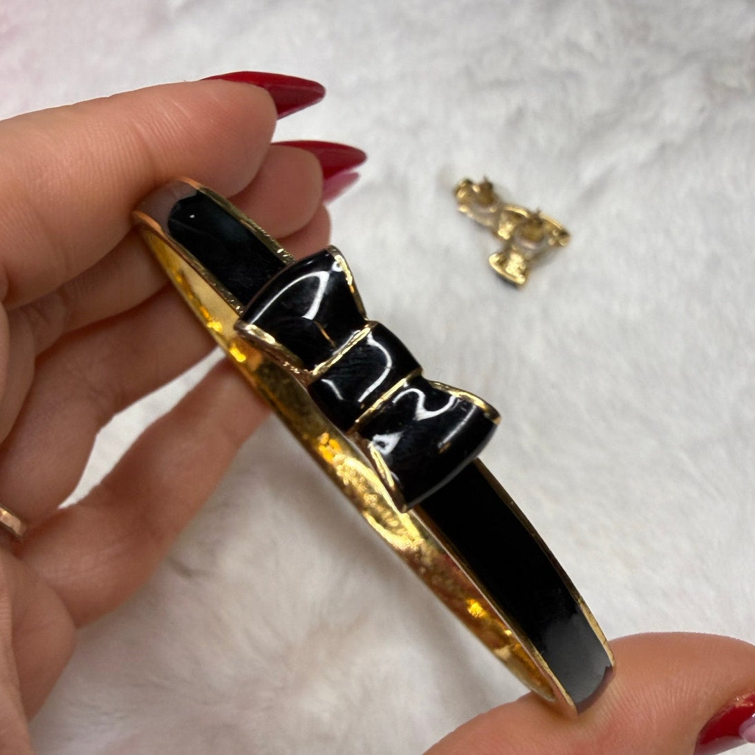 Kate Spade Black Gold-Tone Bow Bracelet and Earrings Set