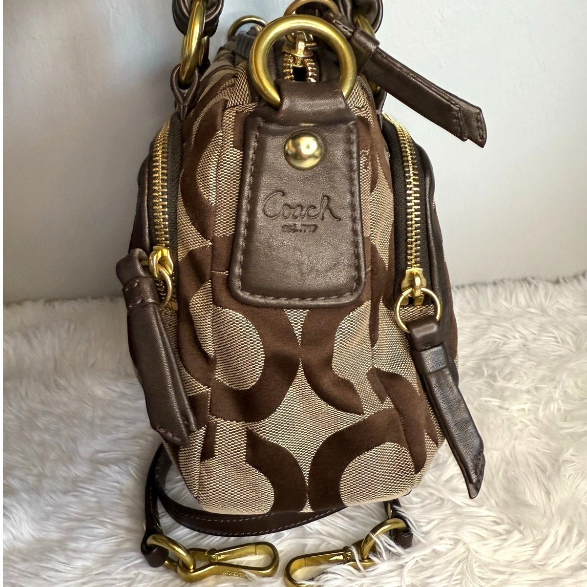 y2k COACH 2009 Brown Signature Canvas Parker Op Art Satchel Shoulder Bag