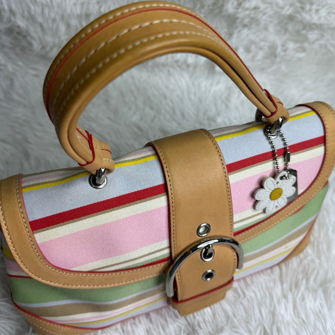 Vintage Coach y2k Hampton Stripes Vachetta Stripe Canvas Satchel Bag