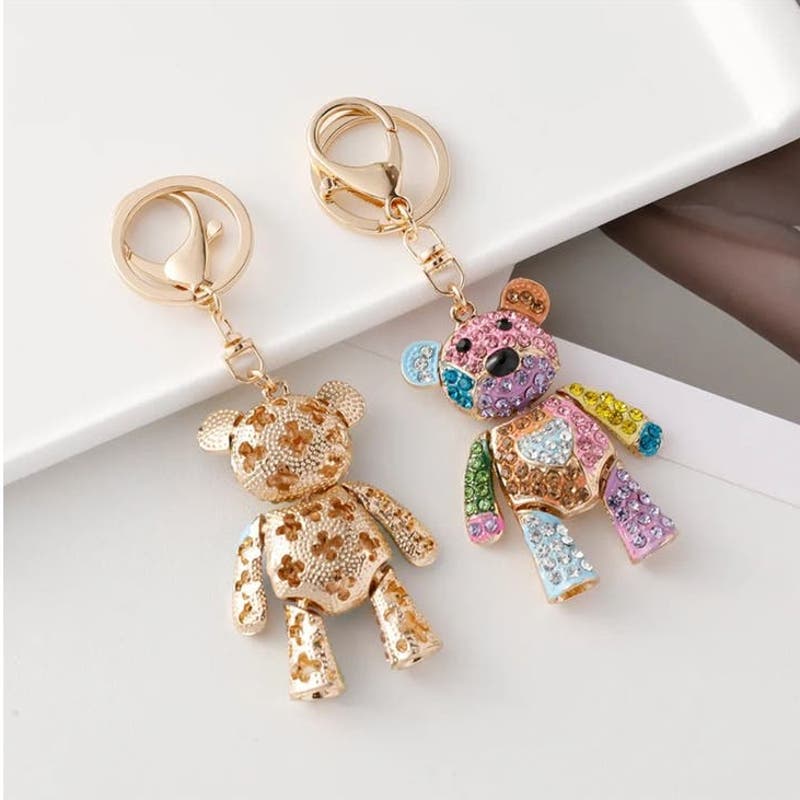 Bear Bag Keychain Bag Charm Key Fob Colorful Rhinestone