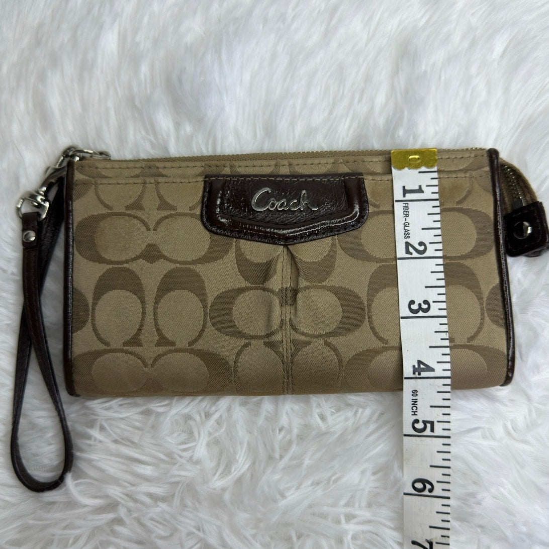 COACH Brown Signature Canvas Wristlet Wallet