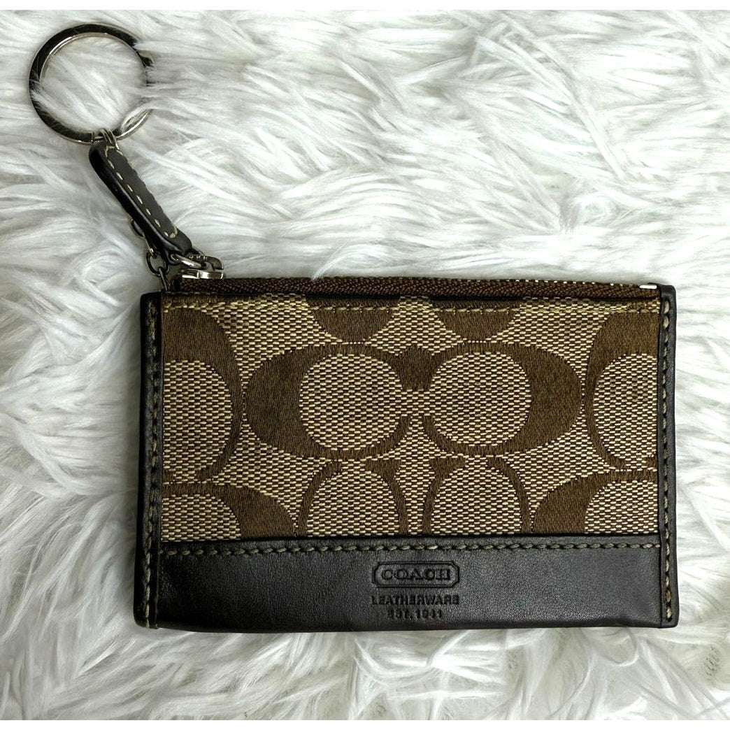 y2k COACH Signature Brown Card Holder Coin Purse Key Ring