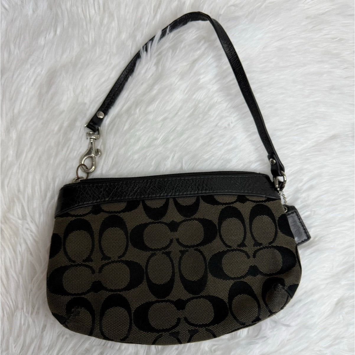SALE COACH Black Signature Canvas Wristlet