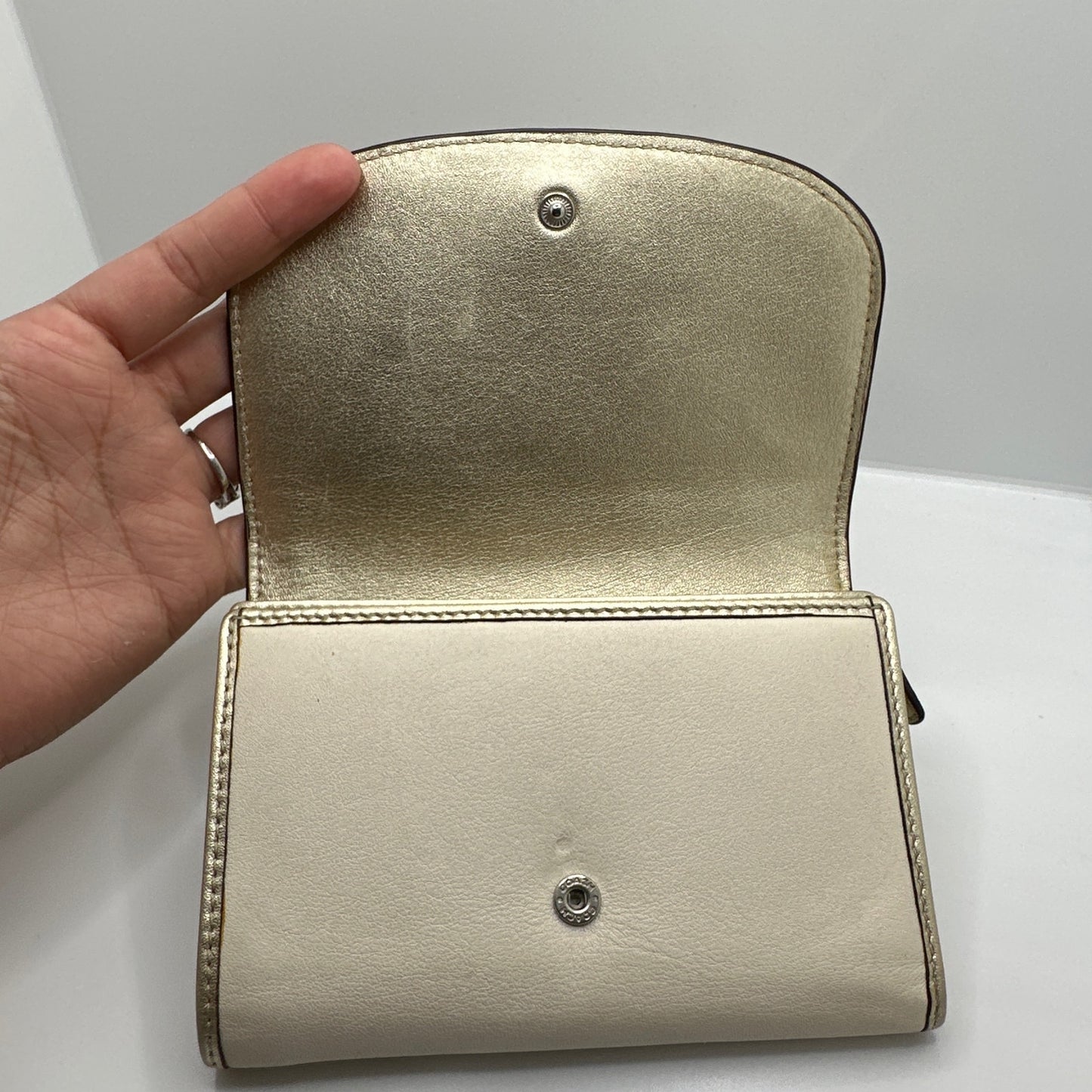 COACH Gold and off white Trifold Wallet