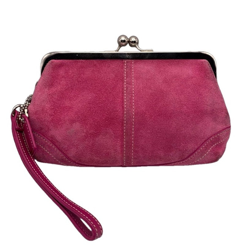 COACH Suede Kisslock Pouch Wristlet Clutch